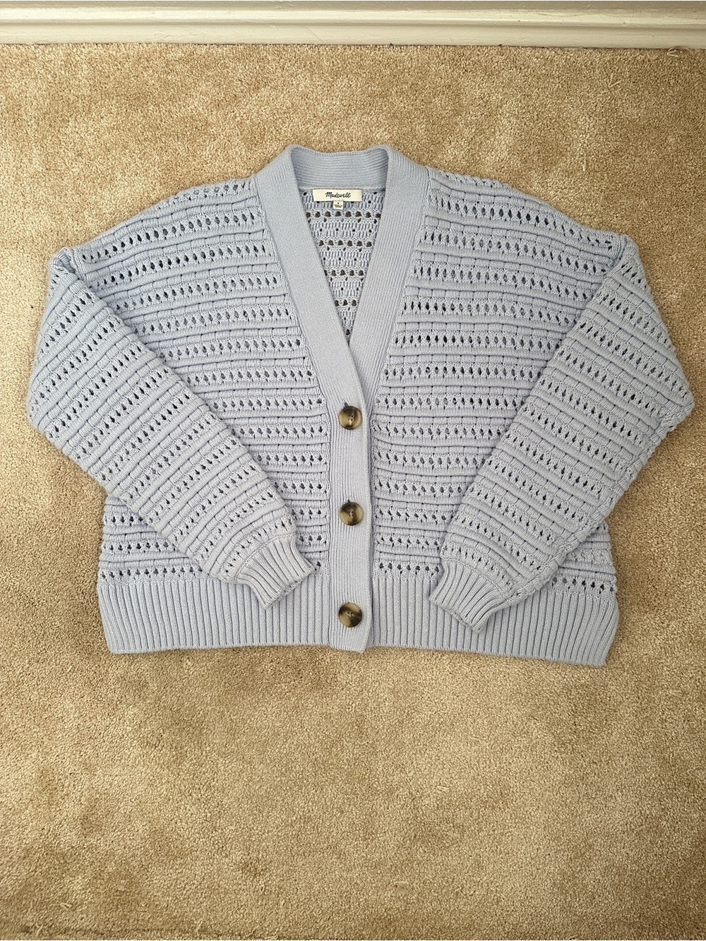 Madewell Pointelle Knit Cardigan Sweater Light Lavender Blue Button Front Size S